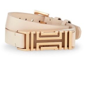 Tory Burch Nude Pink Leather Rose Gold Fitbit Wrap Bracelet